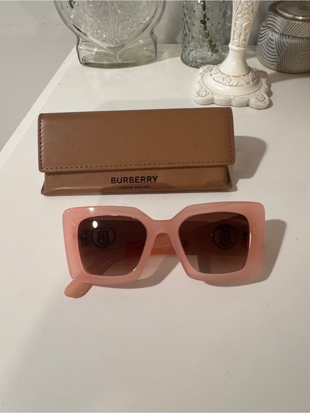 Burberry Pink Square Sunglasses with Brown Gradient Lenses & a case